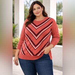 Liz Claiborne Chevron Striped Sweater Size XXL Coral Pink Long Sleeve Light
